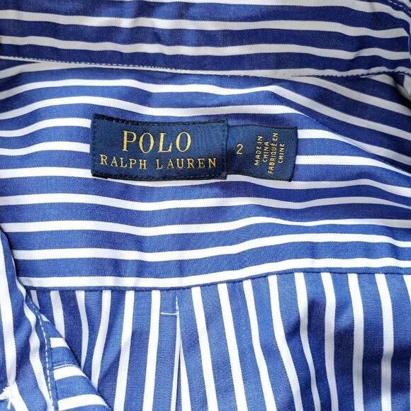 POLO RALPH LAUREN Women's Shirt Dress Blue White Stripes Cotton Size 2 - Picture 5 of 5